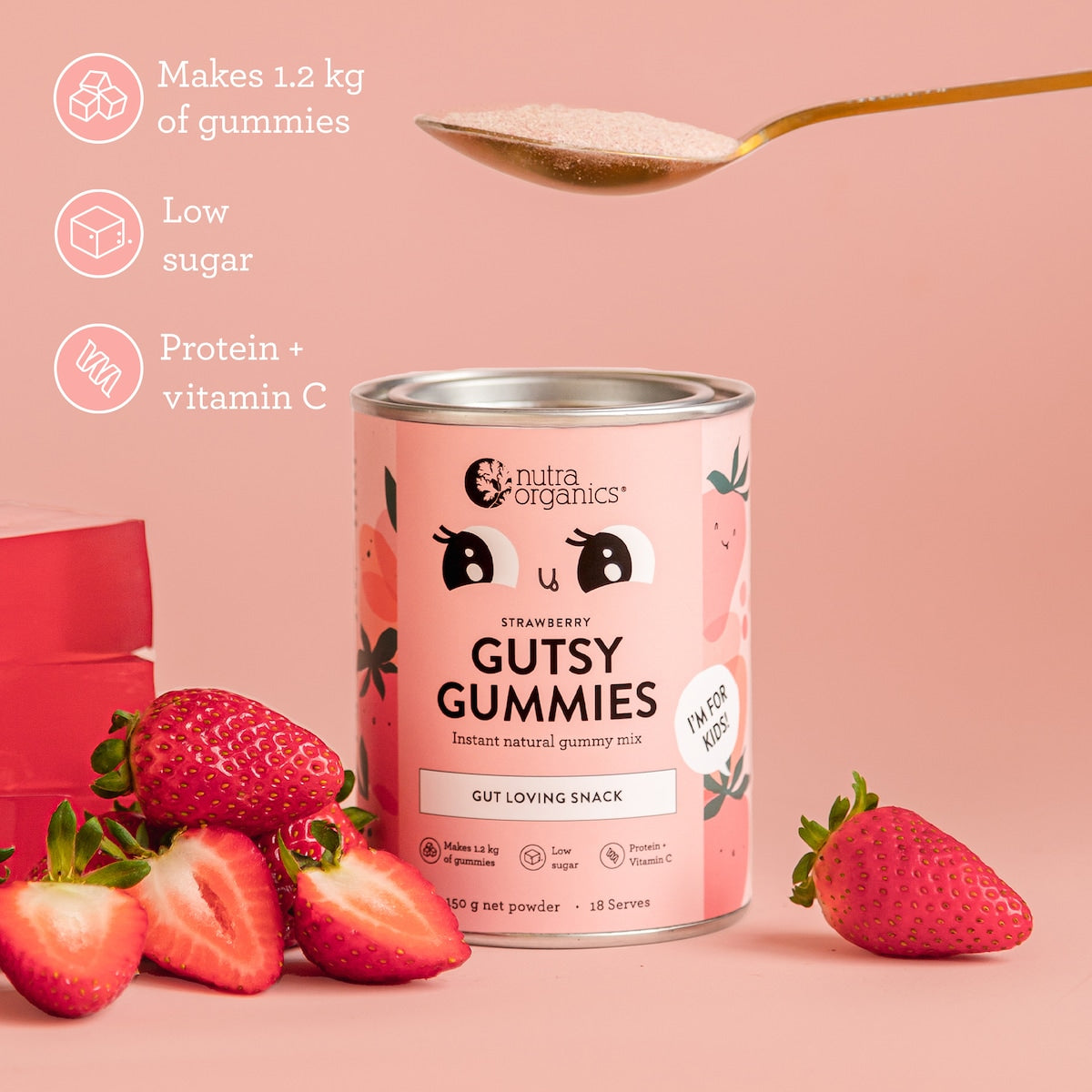 Nutra Naturals Gutsy Gummies Gut Loving Snack Strawberry 150g