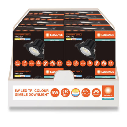 Ledvance Downlight Gimble LED - 70mm - Black - Tri Colour - 5W - Dimmable - IP54