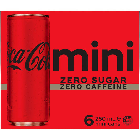 Coca-cola Mini Zero Sugar Zero Caffeine Cans 250ml X 6 Pack