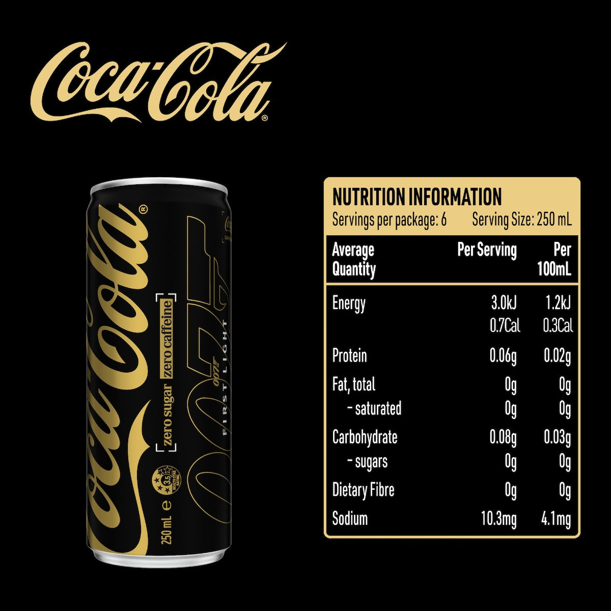 Coca-cola Mini Zero Sugar Zero Caffeine Cans 250ml X 6 Pack
