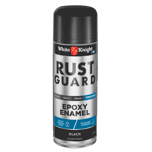 White Knight Rust Guard Epoxy Enamel Spray Paint - Black Gloss Finish 310g