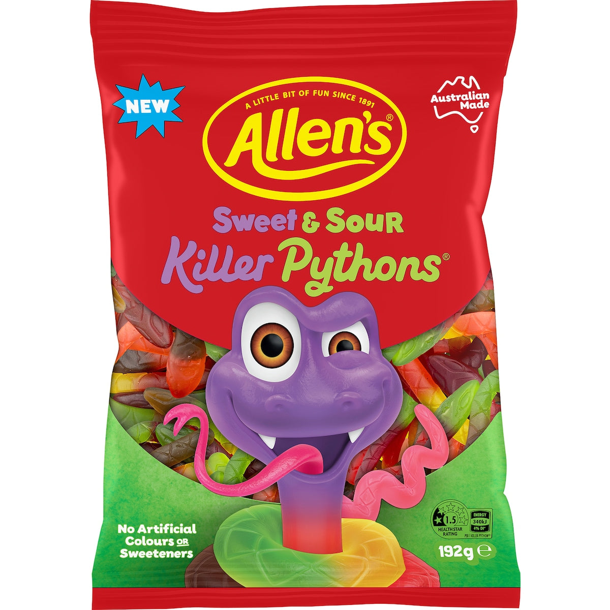 Allens Sweet & Sour Killer Pythons Lollies 192g