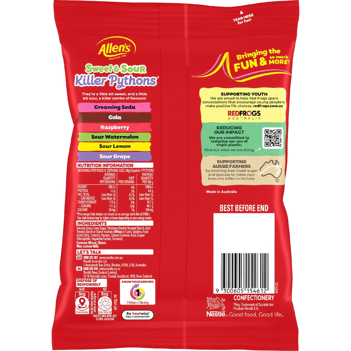 Allens Sweet & Sour Killer Pythons Lollies 192g