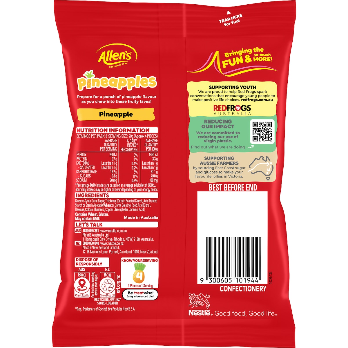 Allens Pineapples Jelly Lollies Bag 170g