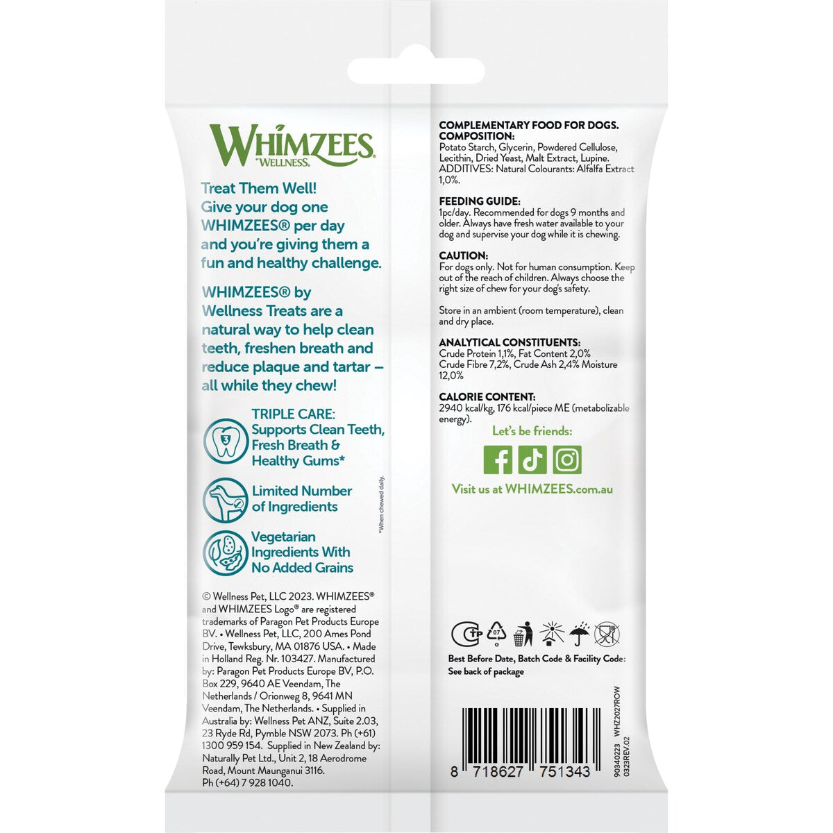Whimzees Daily Dental Dog Treats Large Each