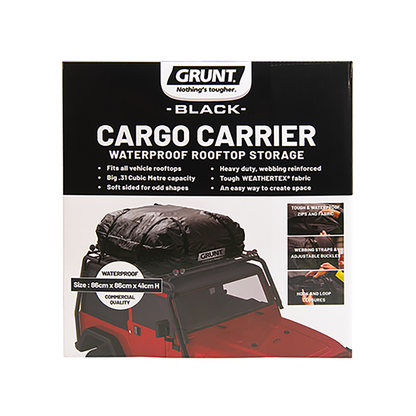 Grunt Black Cargo Carrier Waterproof Roof Rack Storage Large 300L Capacity