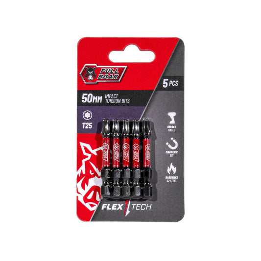 Full Boar Magnetic Impact Torsion Bits Set T25 x 50mm 5 Pack