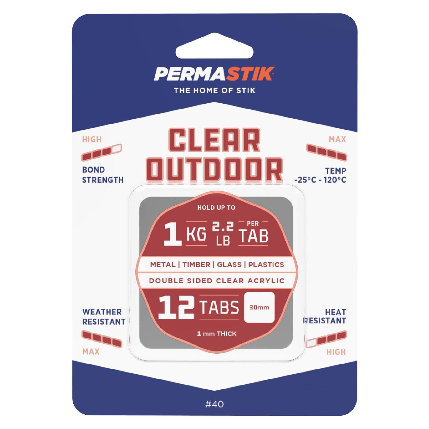 Permastik Clear Outdoor Mounting Tabs - 30 x 30mm - 12 Pack