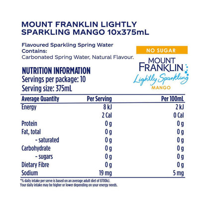 Mount Franklin Lightly Sparkling Water Mango Multipack Cans 375ml - 10 Pack