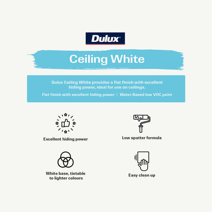 Dulux White Flat Ceiling Paint - 2L Water-Based - Easy Application - Low VOC