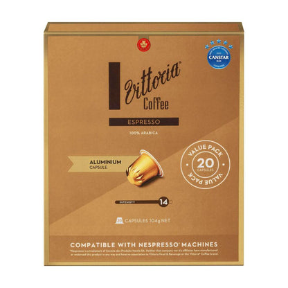 Vittoria Espresso Nespresso Compatible Aluminium Coffee Capsules - 20 Pack