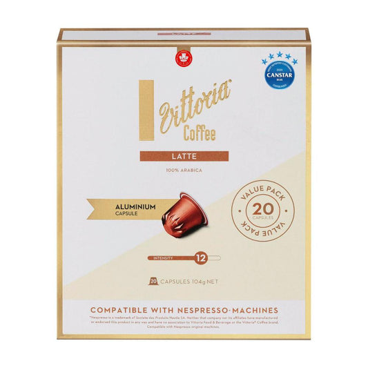 Vittoria Latte Nespresso Compatible Aluminium Coffee Capsules - 20 Pack