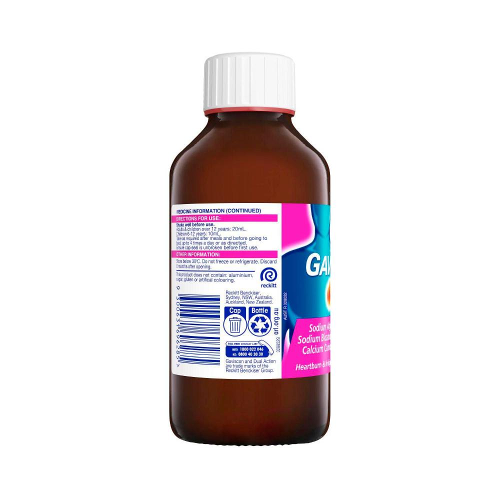 Gaviscon Dual Action Liquid Mixed Berry Flavour Heartburn And Indigestion Relief - 300mL