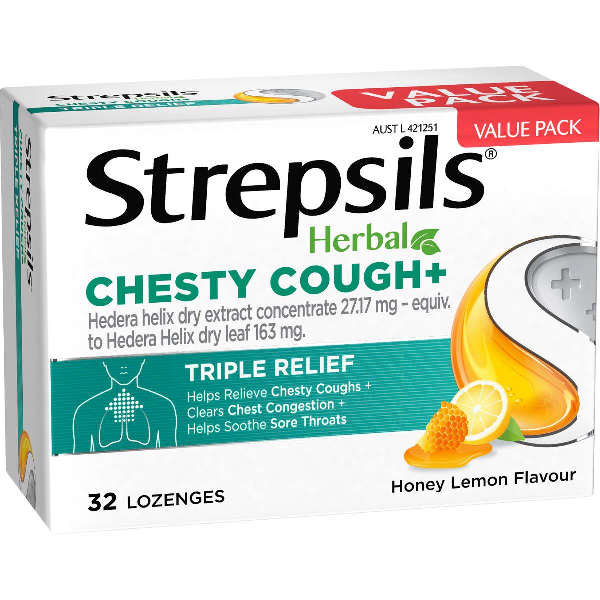Strepsils Herbal Chesty Cough Triple Relief Lozenges 32 Pack