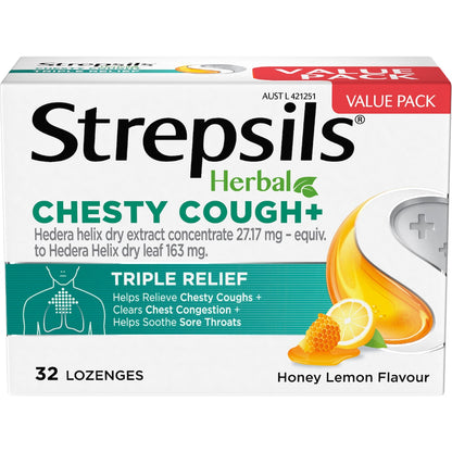 Strepsils Herbal Chesty Cough Triple Relief Lozenges 32 Pack
