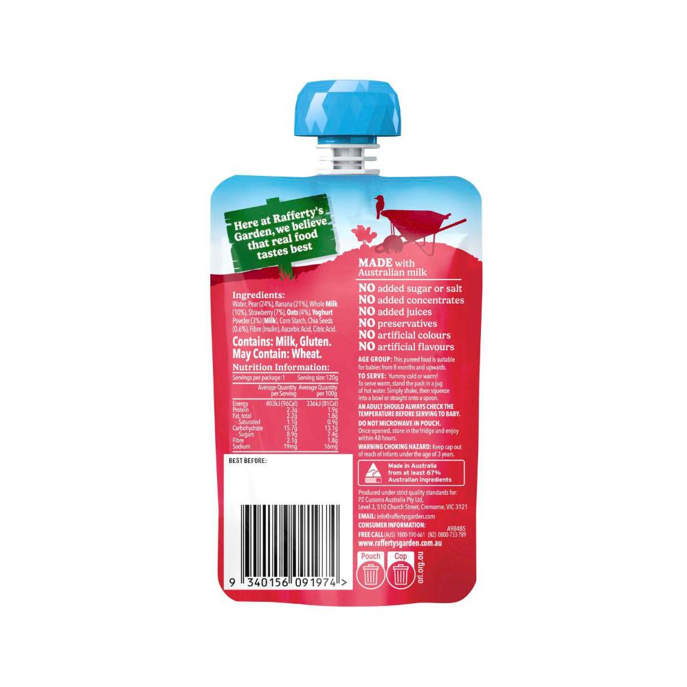 Rafferty's Garden Strawberry & Chia Yoghurt Brekkie No Added Sugar Baby Food Pouc ... 120g