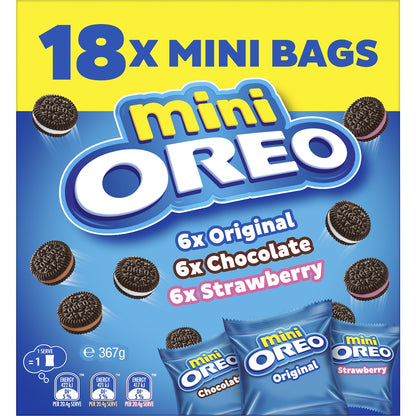 Oreo Mini Cookies Original Choc & Strawberry Bags 18 Pack 367g