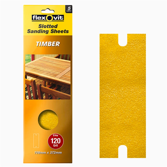 Flexovit Timber Slotted Sanding Sheet - 108 x 372mm - 120 Grit - 5 Pack