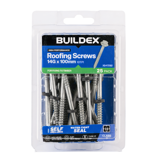 Buildex Roofing Screws - 14g x 100mm - Class 3 - 25 Pack