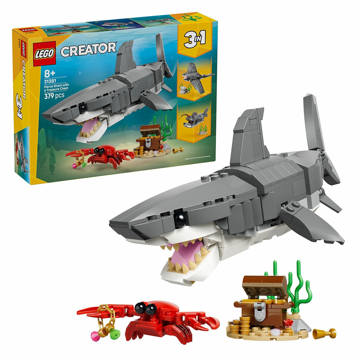 Lego Creator 3 in 1 Posable Shark Treasure Chest 31381 379 Pieces