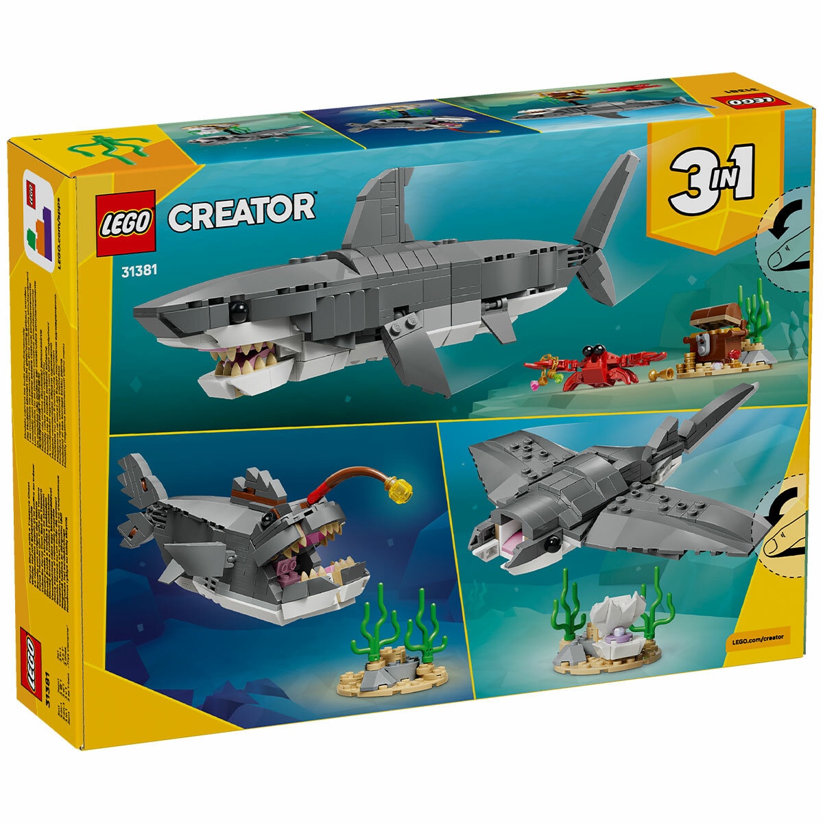 Lego Creator 3 in 1 Posable Shark Treasure Chest 31381 379 Pieces