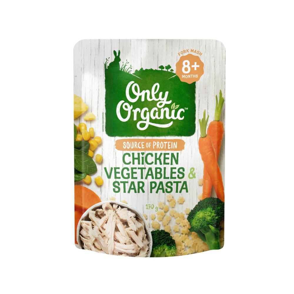Only Organic Chicken Vegetables And Star Pasta 8+ Months - 170g