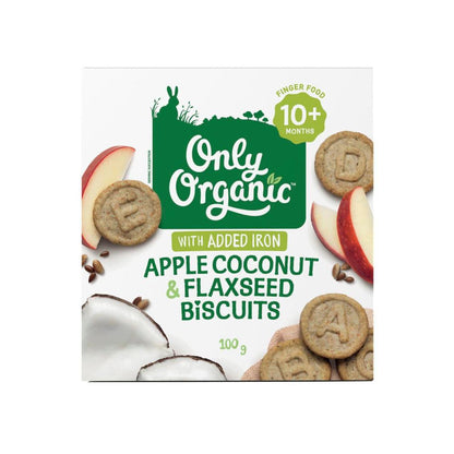 Only Organic Apple Coconut And Flaxseed Biscuit With Prebiotics 10+ Months - 100g