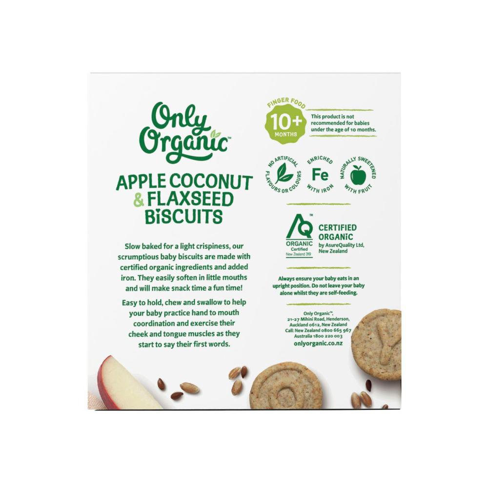 Only Organic Apple Coconut And Flaxseed Biscuit With Prebiotics 10+ Months - 100g