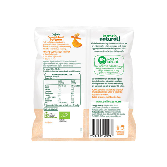 Little Bellies Organic Pumpkin And Carrot Soft Corn 10+ Months - 8g