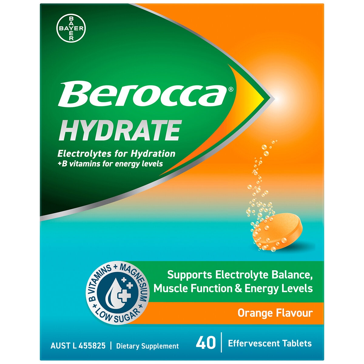 Berocca Hydrate Orange Electrolyte Effervescent Tablets 2 x 40