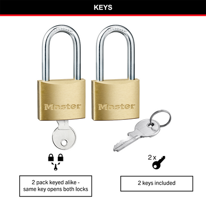 Master Lock Padlock - 40mm - Brass - Dual Locking Levers - 2 Pack