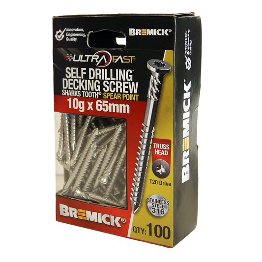 Bremick Ultrafast Stainless Steel 316 Truss Head Screws - 10g x 65mm - T20 - 100 Pack