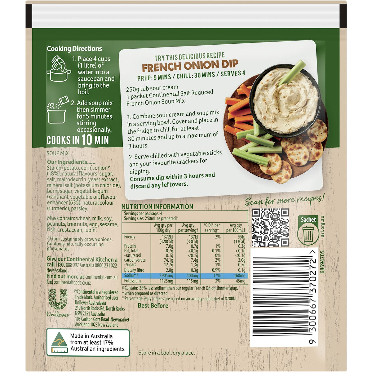 Continental Classics Simmer Soup French Onion Salt Reduced 35g