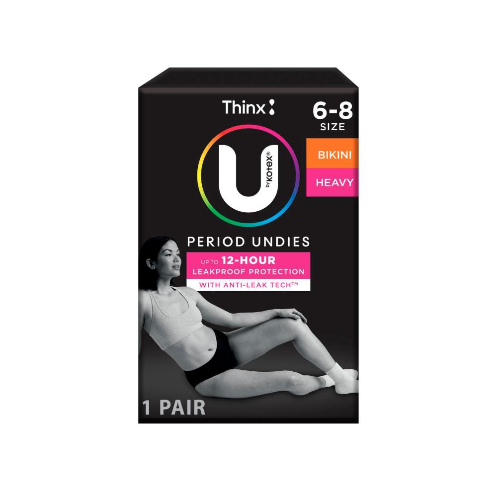U by Kotex Thinx Reusable Period Underwear Heavy Black Bikini Size 6-8 - 1 each