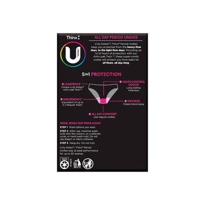 U by Kotex Thinx Reusable Period Underwear Heavy Black Bikini Size 10 - 1 each
