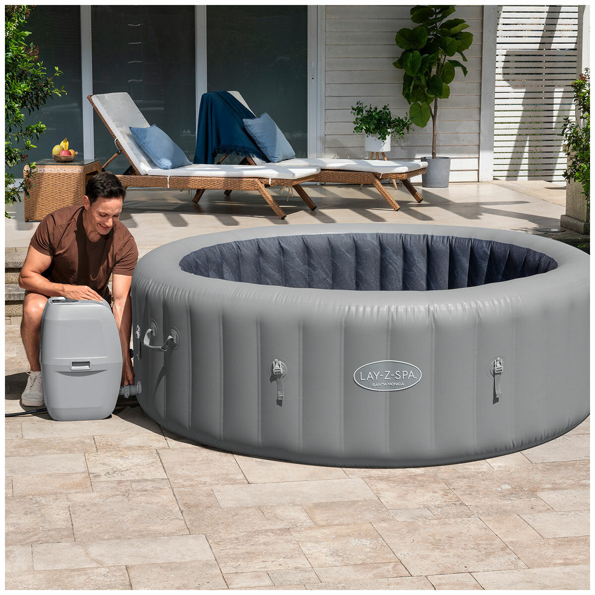 Lay-Z-Spa Santa Monica Airjet 7 Inflatable Spa Grey 1, 216cm 190L