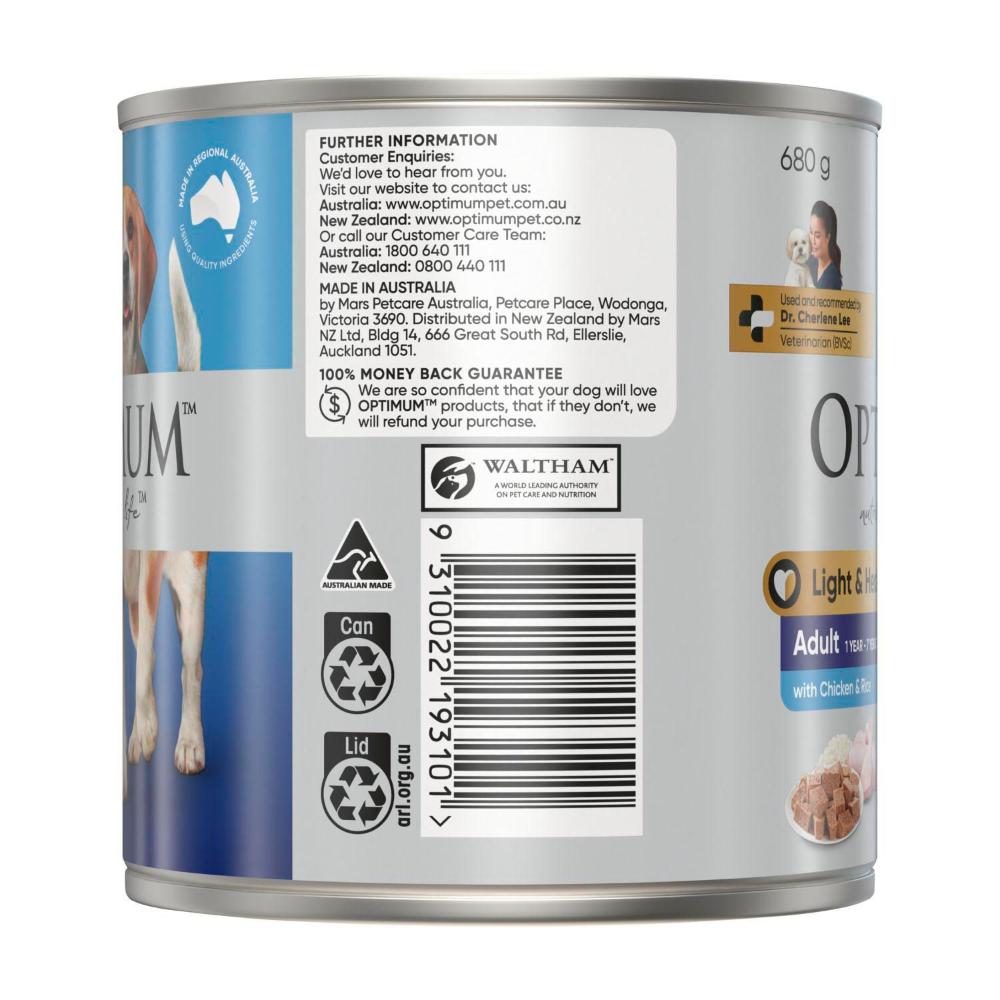 Optimum Adult Weight Control Wet Dog Food With Chicken & Rice Can - 680g