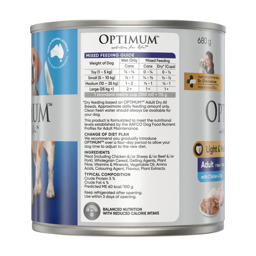 Optimum Adult Weight Control Wet Dog Food With Chicken & Rice Can - 680g