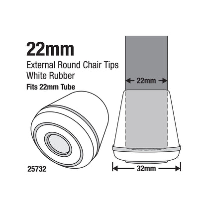 Surface Gard Rubber Chair Tips - 22mm - White - 4 Pack