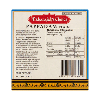 Maharajah's Choice Plain Pappadams - 100g
