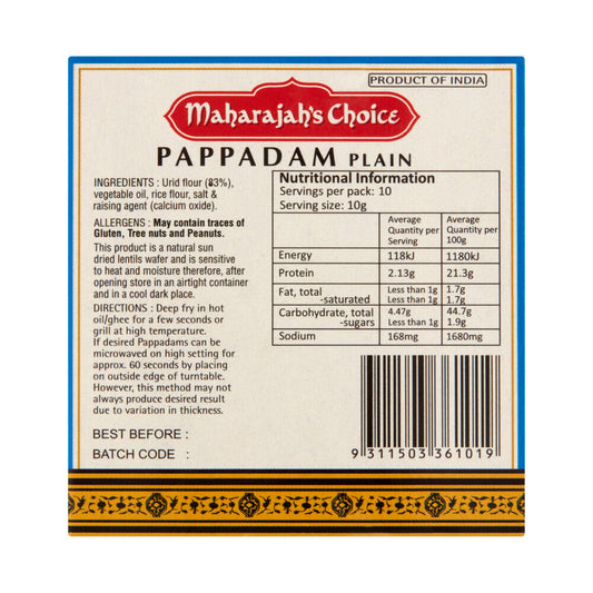 Maharajah's Choice Plain Pappadams - 100g