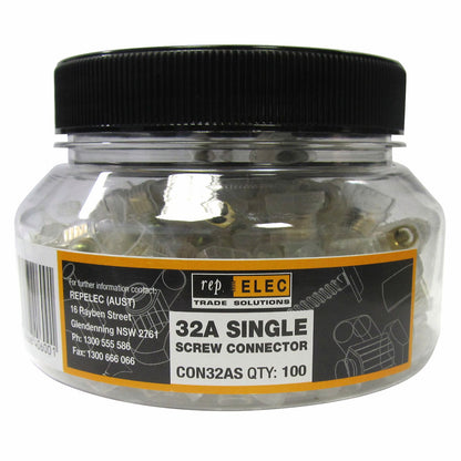 Repelec Single Screw Connectors - 32A - 100 Pack