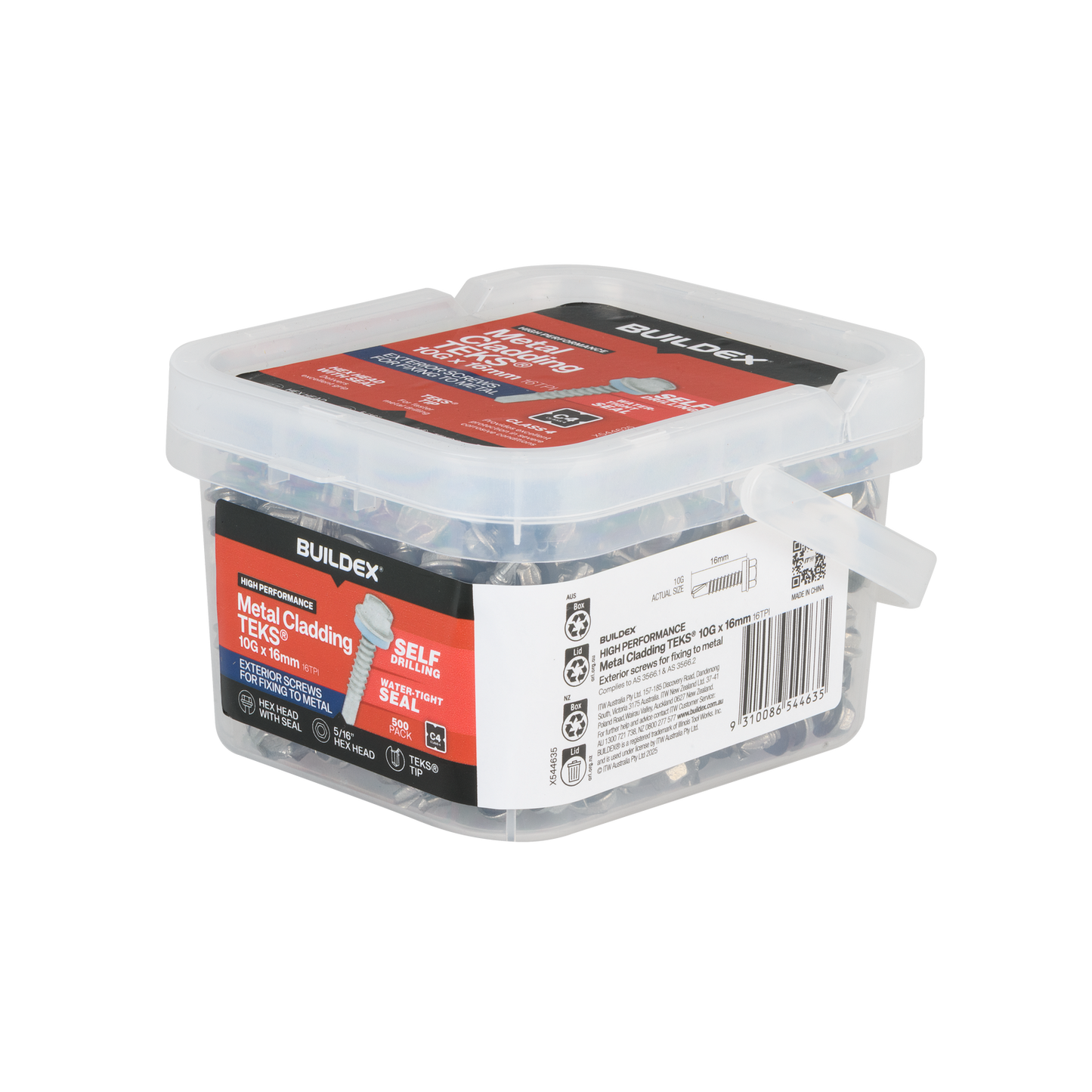 Buildex Teks Screws - 10g x 16mm - Class 4 - 500 Pack