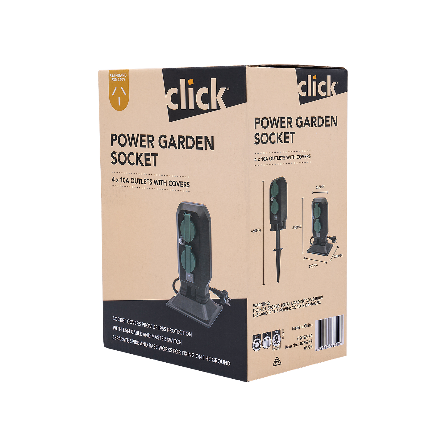 Click Power Garden Stake Socket - 4 Outlet