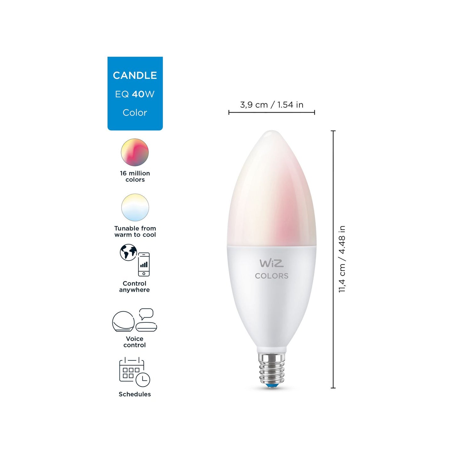 Wiz P45 E14 LED Smart Candle Bulb - 4.9W - 470lm
