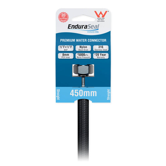 Enduraseal Black Premium Braided Water Connector Straight 450mm