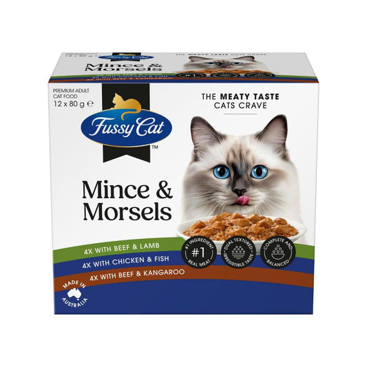 Fussy Cat Grain Free Twice as Tasty Adult Wet Cat Food Mince & Morsels 12x80gm - 12 pack