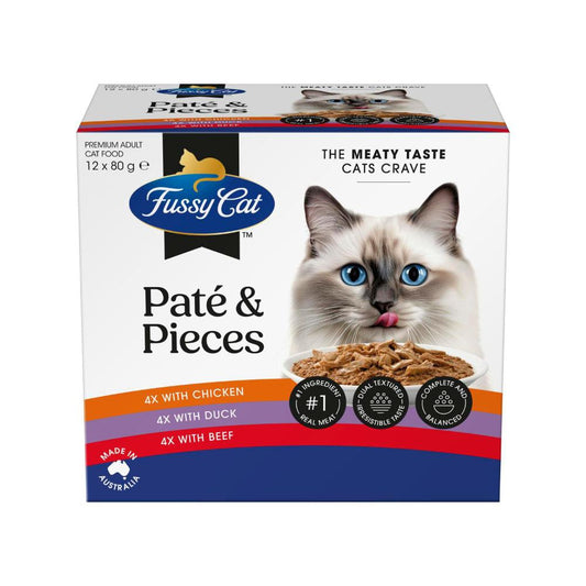 Fussy Cat Grain Free Twice as Tasty Adult Wet Cat Food Pate & Pieces 12x80gm - 12 pack