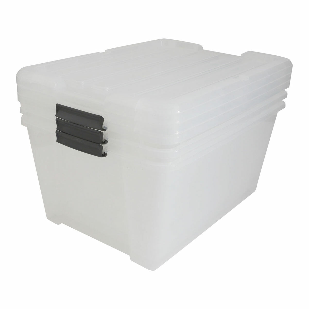 Iris Buckle-Up Storage Clear Stackable Plastic 42L 3 Pack