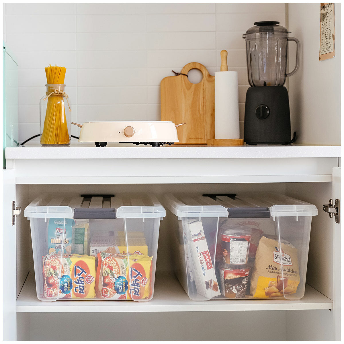 Iris Buckle-Up Storage Clear Stackable Plastic 42L 3 Pack